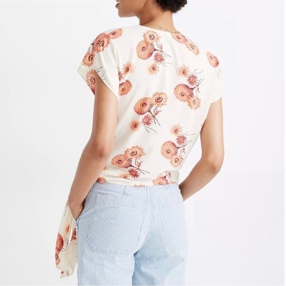 Madewell Cream Orange Sash Tie Wrap Top Dutch Dandelion Print - Picture 3 of 9